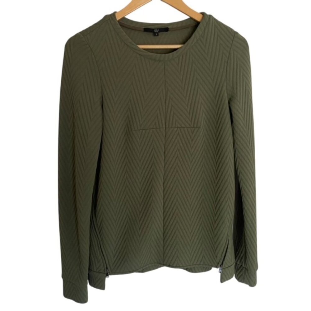 Tibi Olive Green Textured Side Zipper Sweatshirt 2